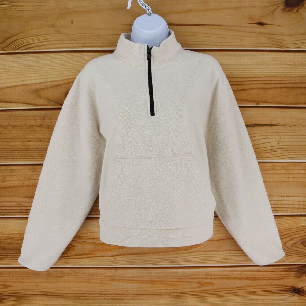 PINK Victoria's Secret 1/4 Zip Pullover Jacket Womens L Ivory White Pocket